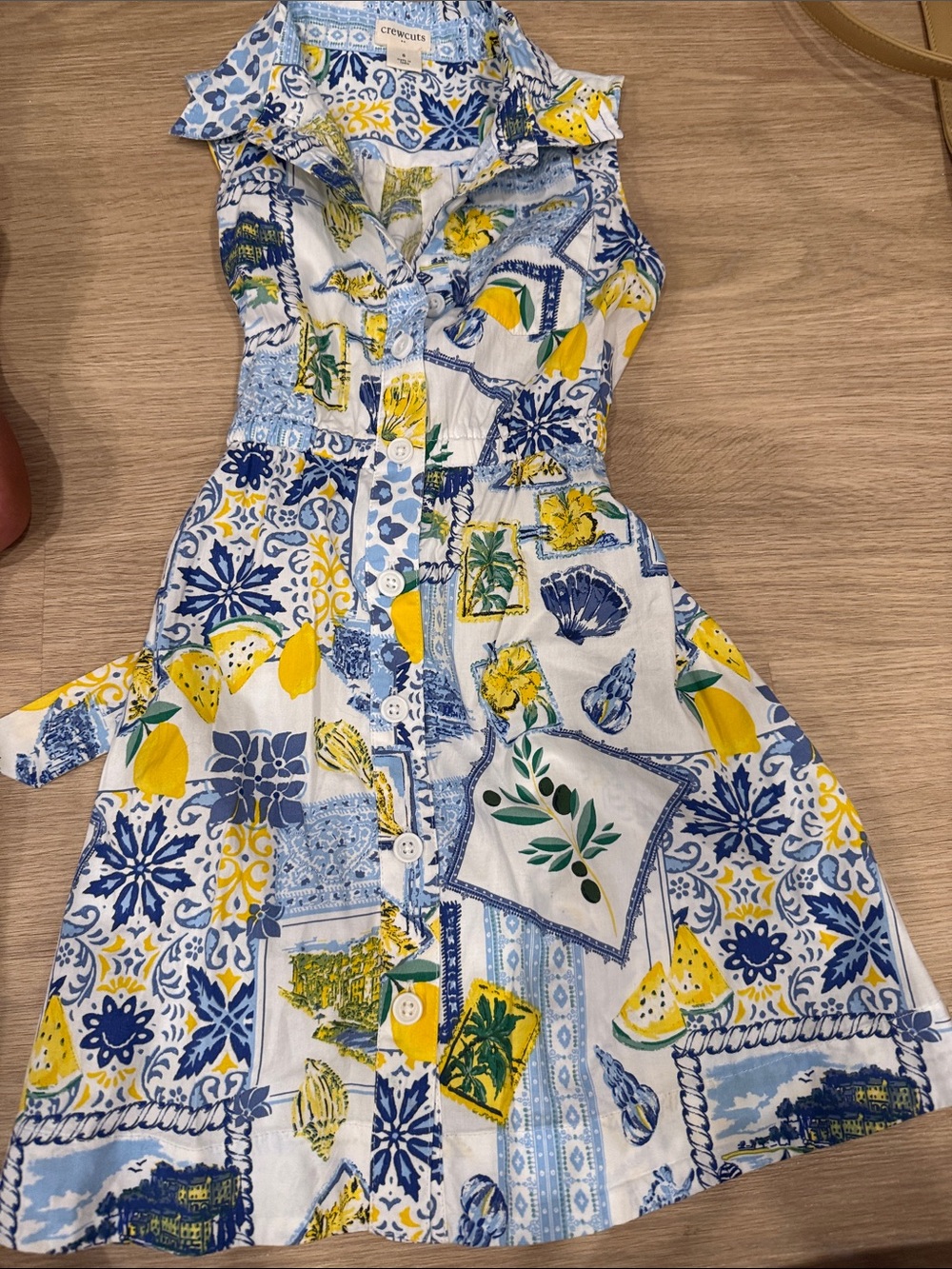 Crewcuts Blue & Yellow Lemon Patchwork Button-Front Dress